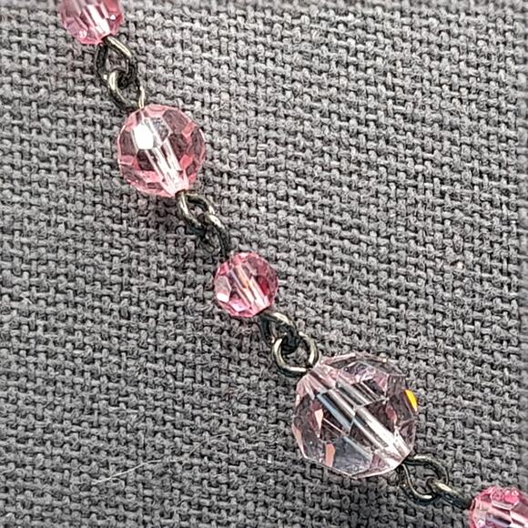 Vintage Pink Crystal Bead Wire Wrapped Necklace, Pink Beads, 34 Inches - Picture 2 of 10